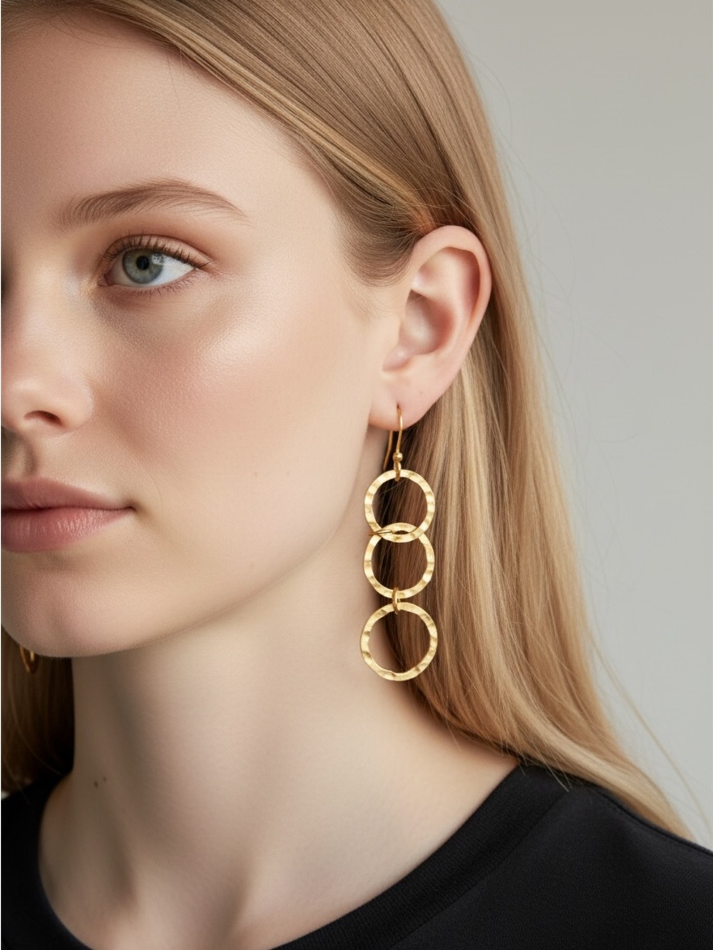 10/23 Gold Triple Circle Drop Earrings - Women Jewelry